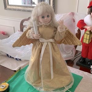 Vintage Moving Lighted  Gold Angel